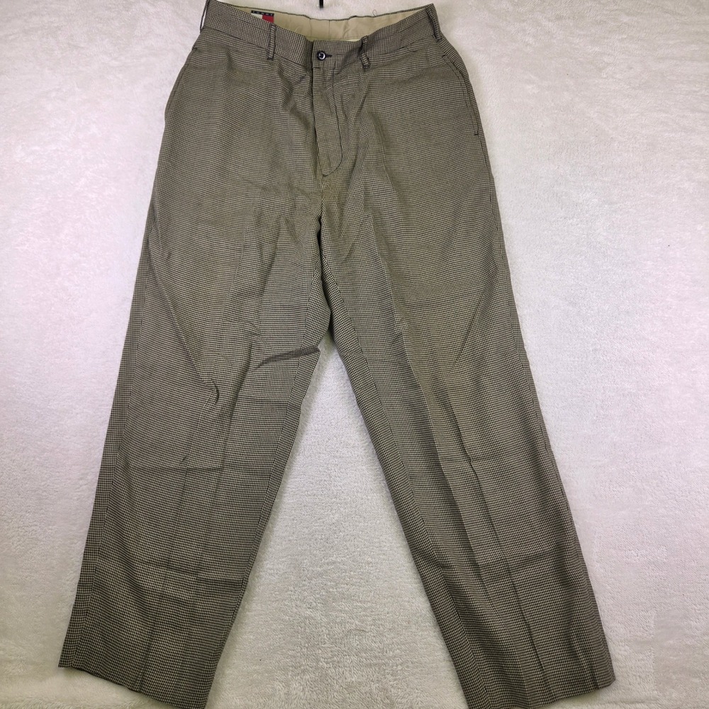 Tommy Hilfiger Men 34x32 Houndstooth Wool Blend Dress Pants Tan Black